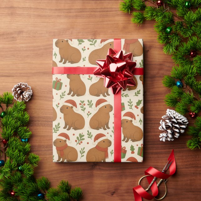 Capybaras at Christmas Wrapping Paper (Holiday Gift)