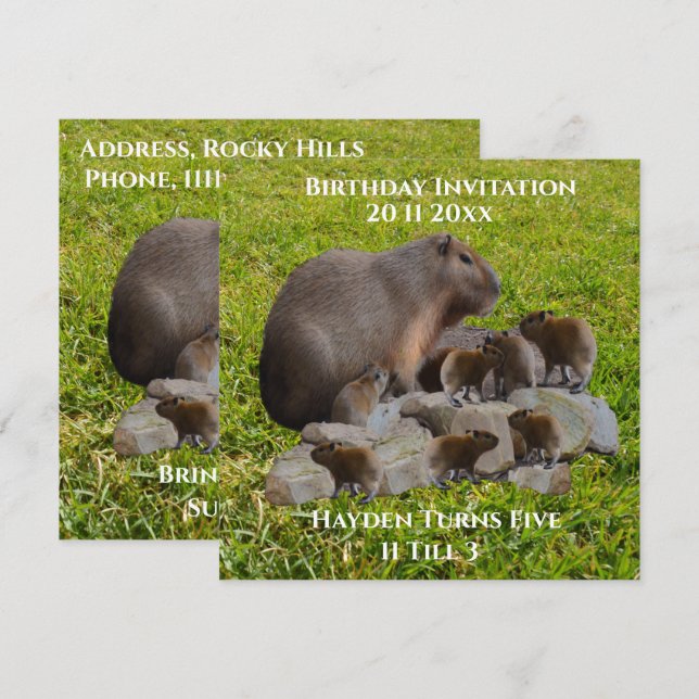 Capybaras De Mère Et De Bébé, Invitation D'Anniver (Devant / Derrière)