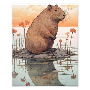 Capybaras in beautiful landscapes photo print