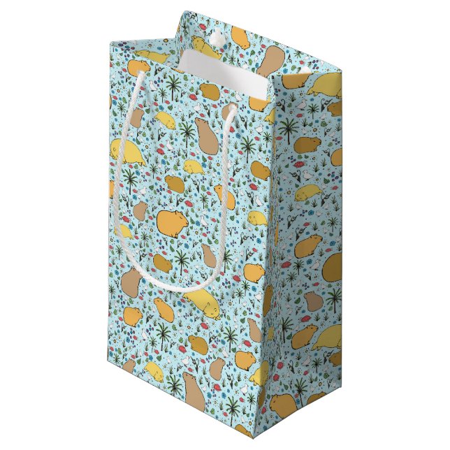 Capybaras in Blue Small Gift Bag (Front Angled)