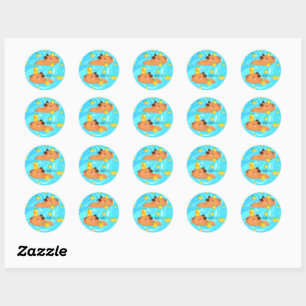 Capybaras In Water With Oranges Classic Round Sticker