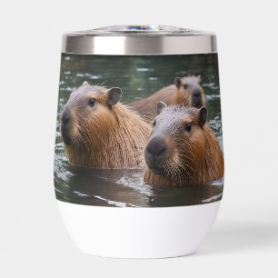 Capybaras' Swimming In The River,