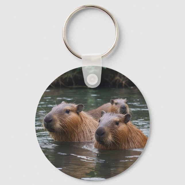 Capybaras' Swimming In The River,  Keychain (Front)