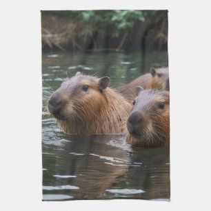 Capybaras' Swimming In The River, Kitchen Towel