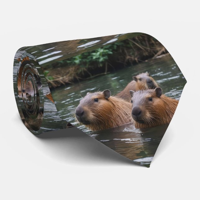 Capybaras' Swimming In The River,  Tie (Rolled)