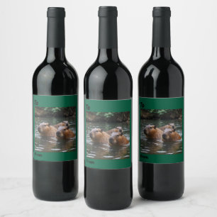 Capybaras' Swimming In The River,  Wine Label