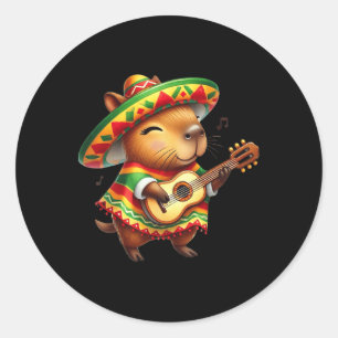 Capybyra Sombrero Guitar Cinco De Mayo Mexican Kid Classic Round Sticker