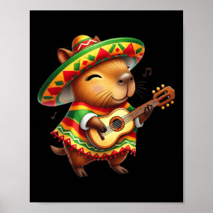 Capybyra Sombrero Guitar Cinco De Mayo Mexican Kid Poster