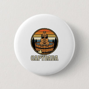 Capydada Capybara Dad Retro Hot Tub Vector Design_ 2 Inch Round Button