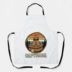 Capydada Capybara Dad Retro Hot Tub Vector Design_ Apron