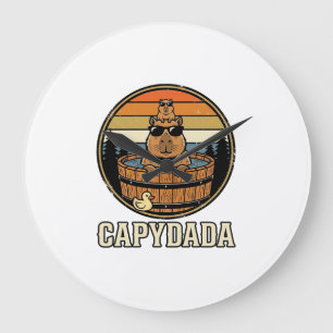 Capydada Capybara Dad Retro Hot Tub Vector Design_ Large Clock
