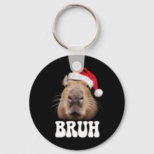 Capyra Bruh Funny Santa Hat Christmas Season Capyr Keychain