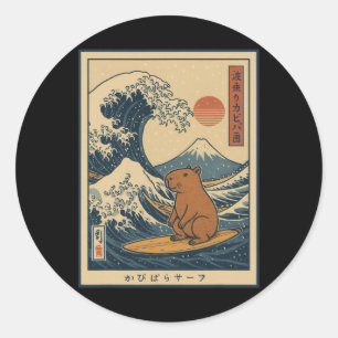 Capyra Calmly Surfing The Great Wave _1 Classic Round Sticker