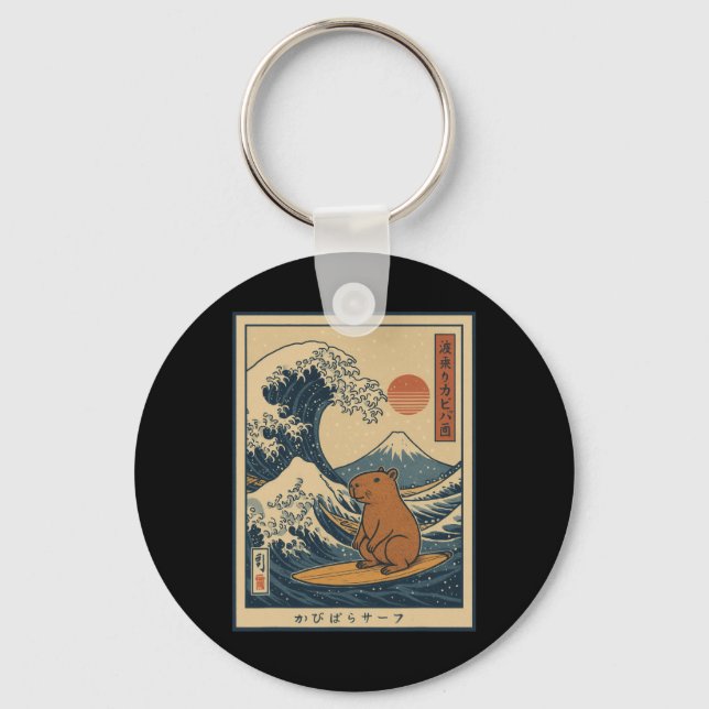 Capyra Calmly Surfing The Great Wave _1  Keychain (Front)