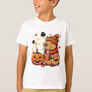 Capyra Drinking Coffee Halloween Fall Season Thank T-Shirt