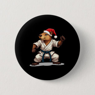 Capyra Karate Christmas Martial Arts Santa Hat Hol 2 Inch Round Button