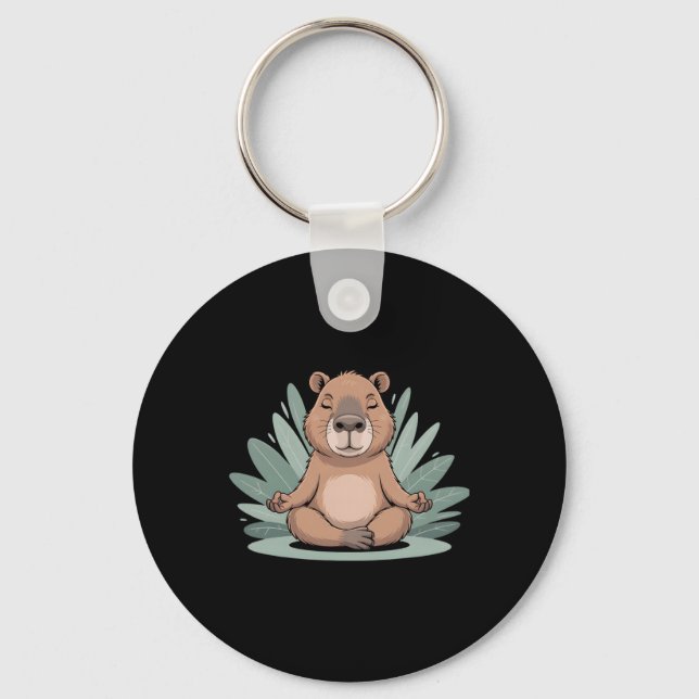Capyra Meditating Cute Yoga Tee Yogi Meditation  Keychain (Front)