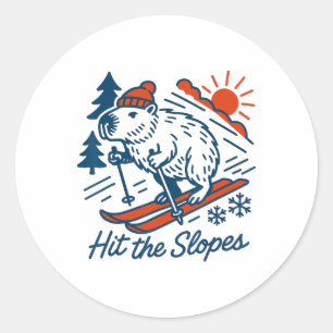 Capyra Shredding The Slopes Winter Mountain Skiing Classic Round Sticker