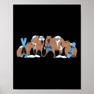 Capyra Skiing Cute Capy Snowboard Winter Capyra Lo Poster