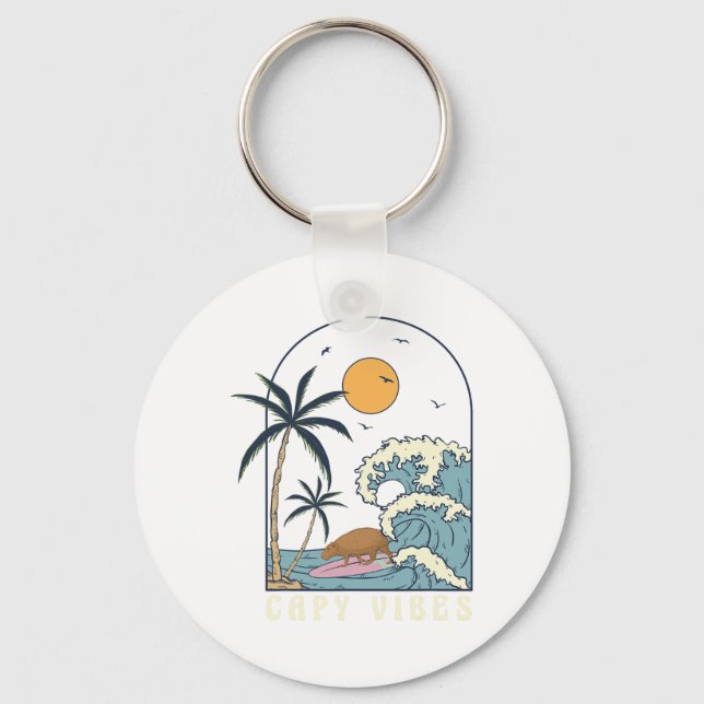 Capyra Surfing At Beach Sunset Summer Surf Capy Vi Keychain (Front)