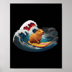Capyra Surfing Big Wave Poster