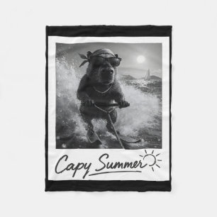 Capyra Water Skiing Summer Funny Meme  Fleece Blanket