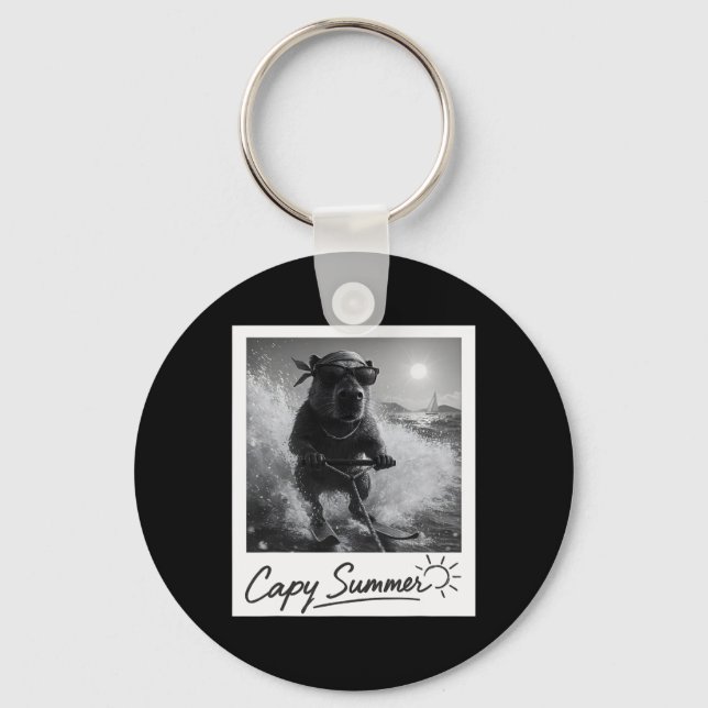 Capyra Water Skiing Summer Funny Meme  Keychain (Front)