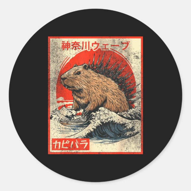 Capyzilla _ Kanagwa Wave Japan _ Cool Rodent Capyb Classic Round Sticker (Front)