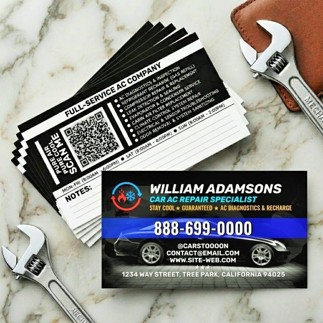 Car AC Repair  Business Card (Car AC Repair & Recharge | Certified Expert Service)