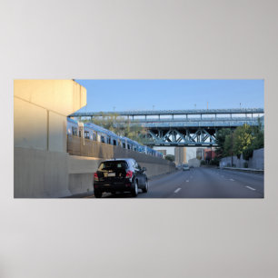 Car and Train Along Highway Poster