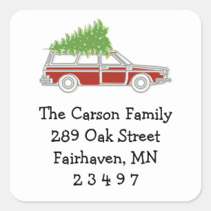 Car and Tree Holiday Return Address Sticker