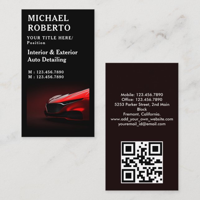 Car Auto Interior Detail Cleaning Wash Service Business Card (Front/Back)