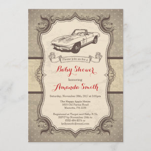 Car Baby Shower Invitation Vintage Retro