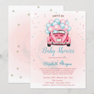 Car Balloons Drive By Baby Shower Invitation