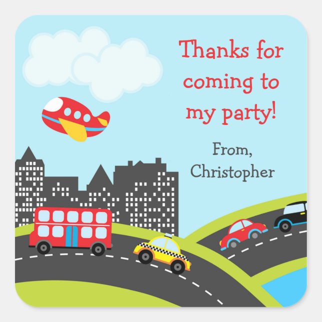 Car Birthday Party Thank You Stickers (Front)