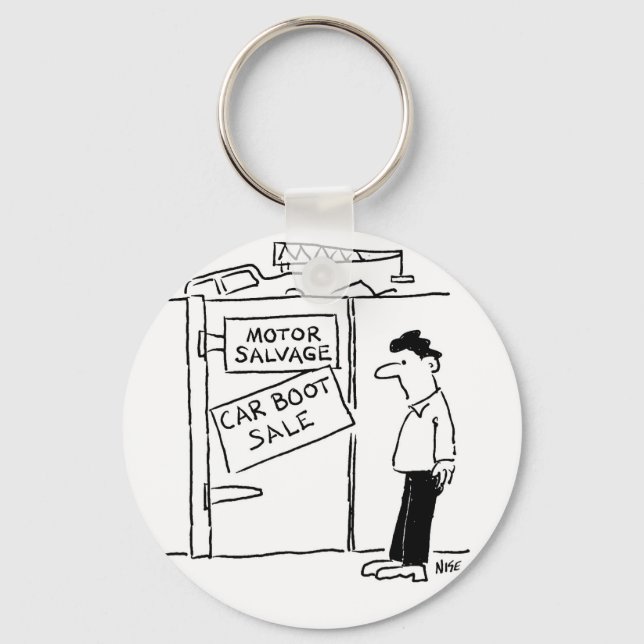 Car Boot Sale at a Scrapyard Cartoon Keychain (Front)