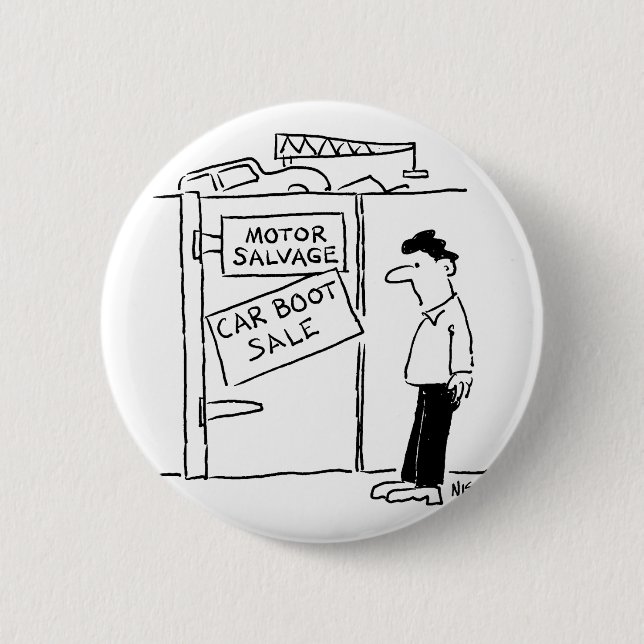 Car Breakers Scrapyard Car Boot Sale Cartoon 2 Inch Round Button (Front)