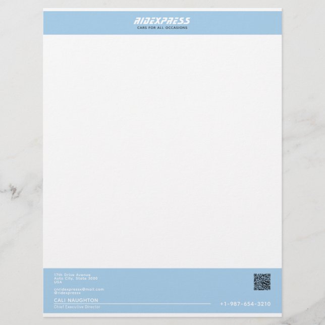 Car Business Blue Letterhead (Front)