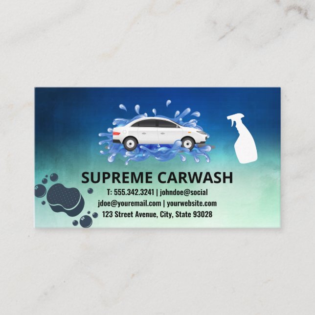 Car Cleaning Wash and Detailing | Spray and Sponge Business Card (Front)