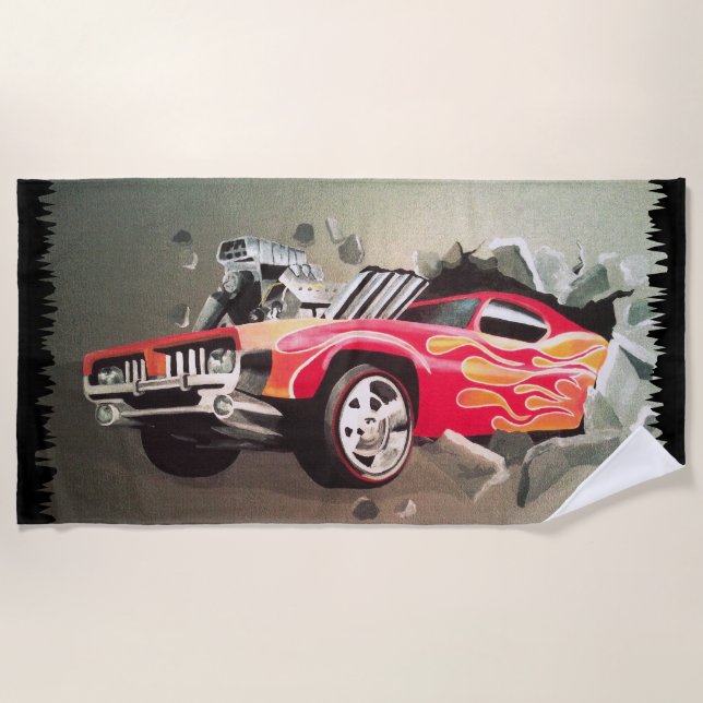 Car Crashing Through Wall Beach Towel (Front)
