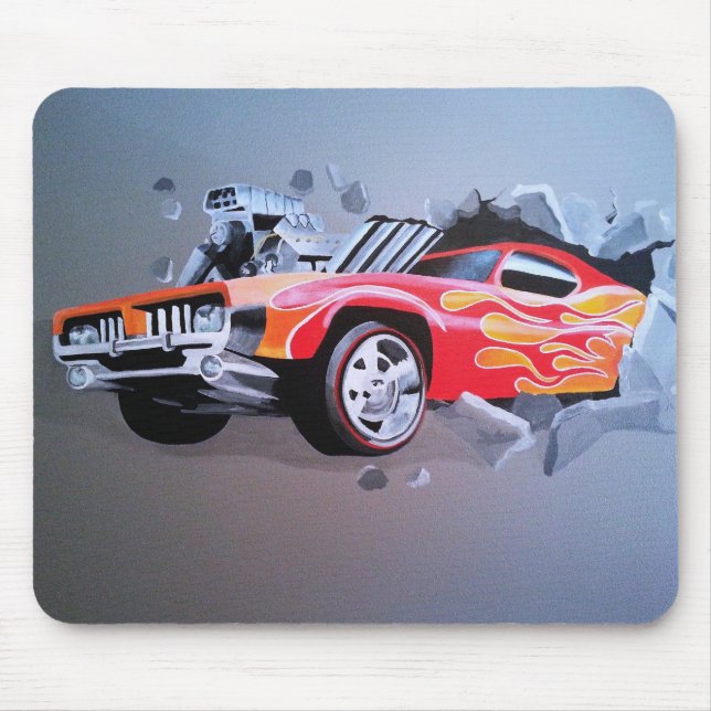 Car Crashing Through Wall Mouse Pad (Front)
