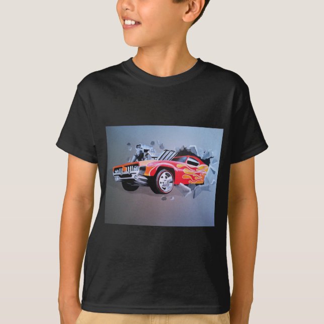 Car Crashing Through Wall T-Shirt (Front)