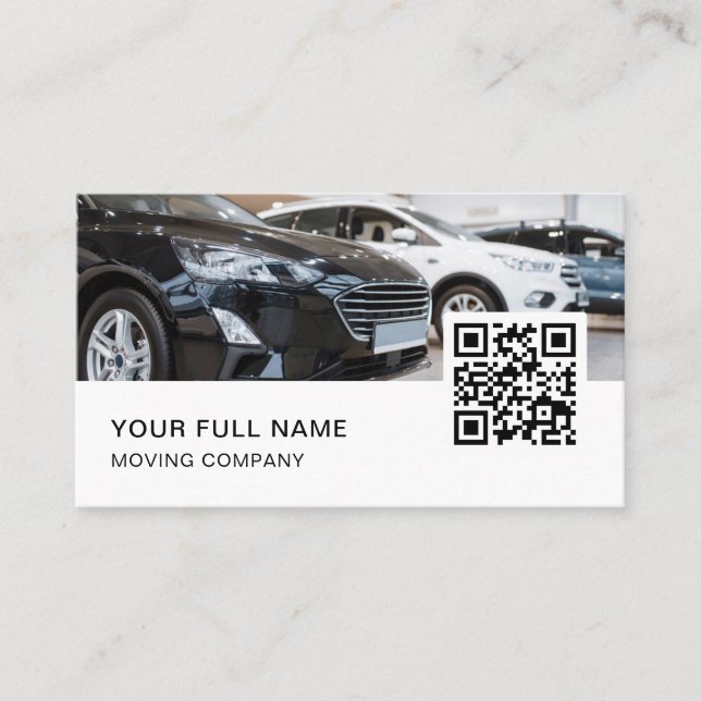 Car Dealer QR Code Logo Social Media Business Card (Front)