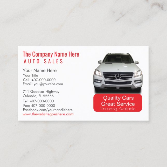 Car Dealership-Auto Sales Associate Business Card (Front)