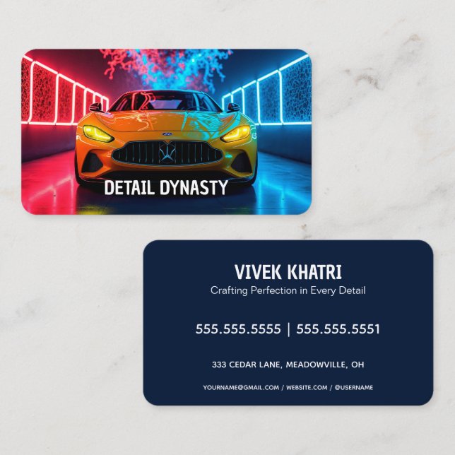 🚗 Car Detailer Neon Business Card (Front/Back)