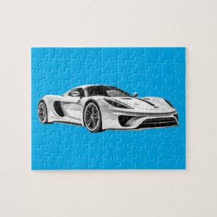 Car drawing II (BLUE BKGRD) Jigsaw Puzzle