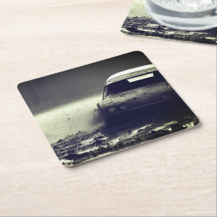 Car Driving in Mud Square Paper Coaster