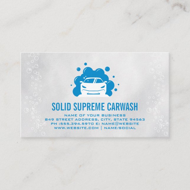 Car Driving Through Wash | Soap Bubbles Business Card (Front)