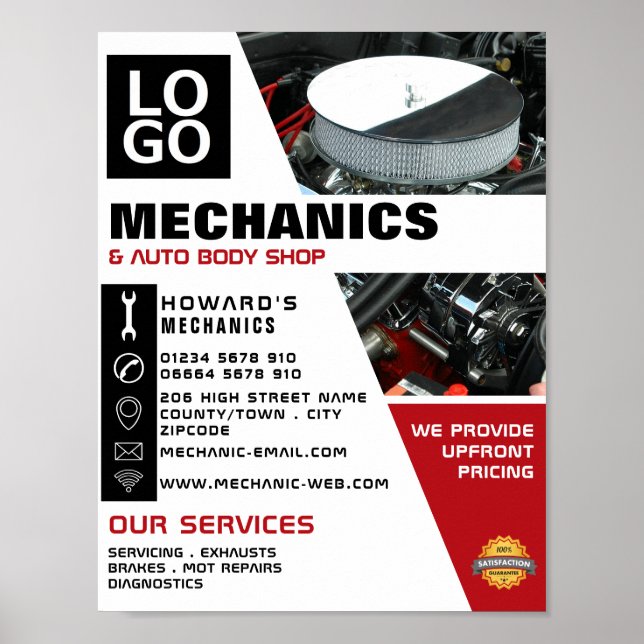 Car Engine, Auto Mechanic & Repairs Advertising Poster (Front)