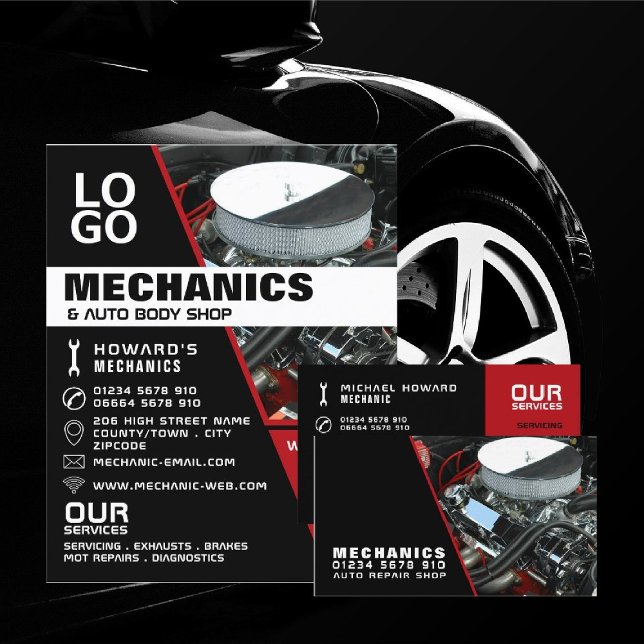 Car Engine, Auto Mechanic & Repairs Business Card (Creator Uploaded)